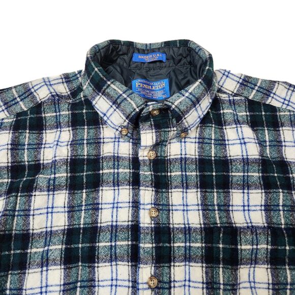 Vtg Pendleton‎ Shirt Mens XL 100% Wool Button Down Green Plaid Heritage Outdoors - Picture 2 of 11